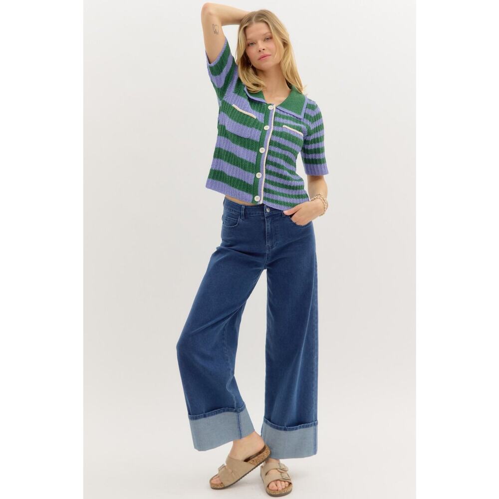 NWT Entro Wide Leg Cuffed Hem Denim Pants Ankle Length Small